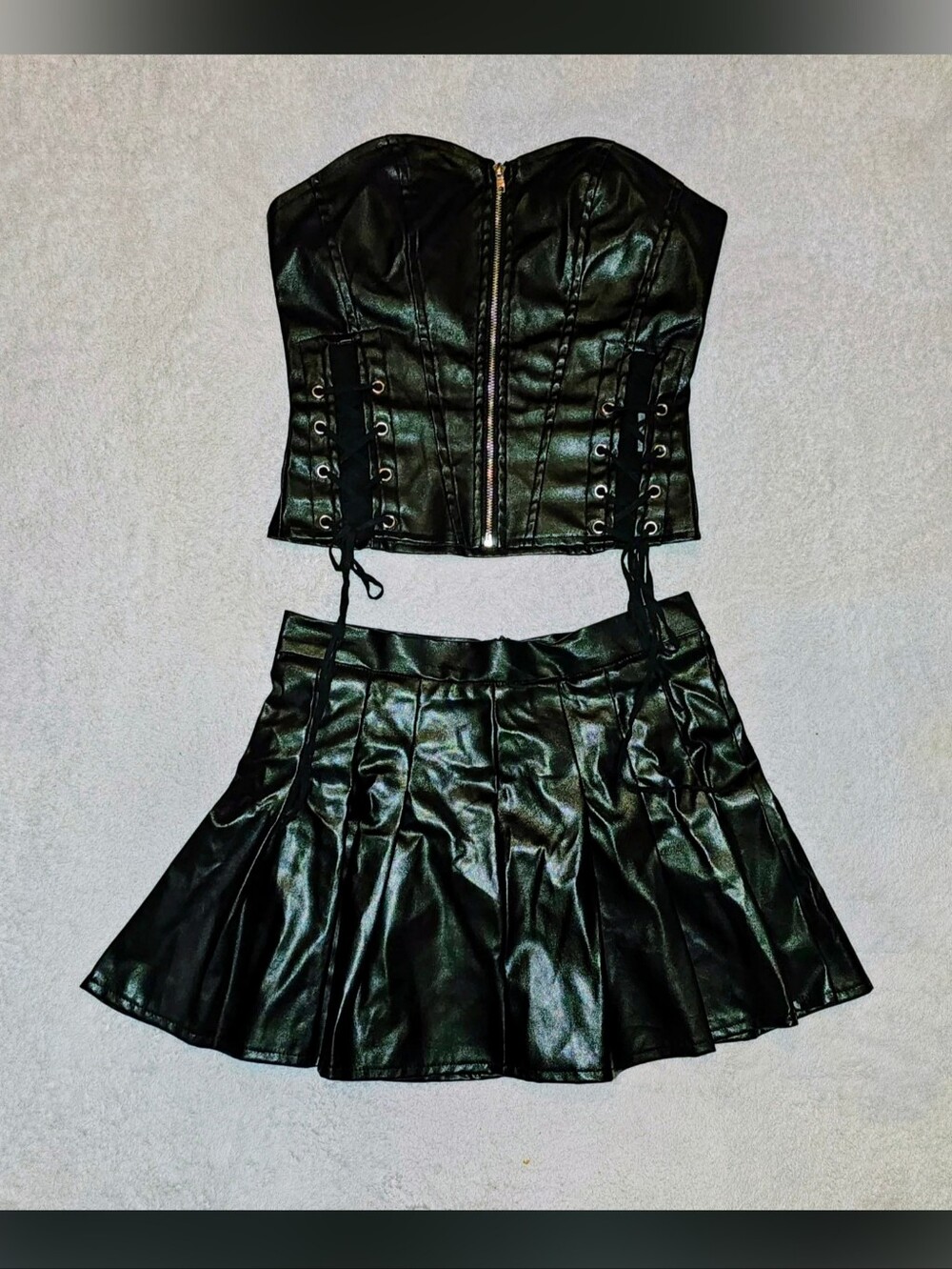 SHEIN Black Faux Leather 2 Piece Set